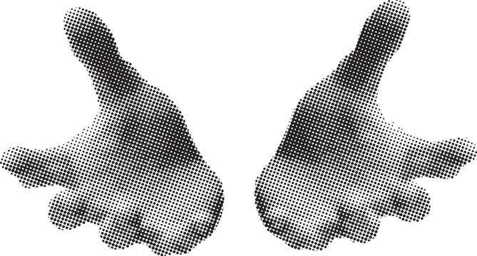 Two open black and white hands gesture invitingly for a welcoming presentation