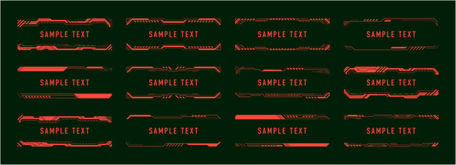 Naklejka na ściany i meble サイバー風 見出しフレームセット / HUD・近未来UIデザイン（赤）