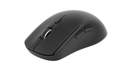 Wireless computer mouse ergonomic design for professional or home use with scroll wheel and side buttons isolated on transparent background