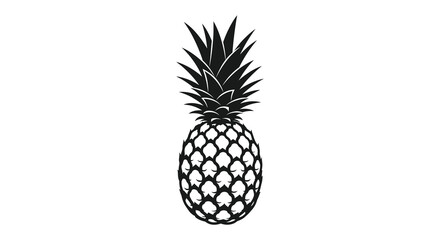 A striking black and white silhouette depicts a whole pineapple with detailed texture and prominent crown high quality professional modern