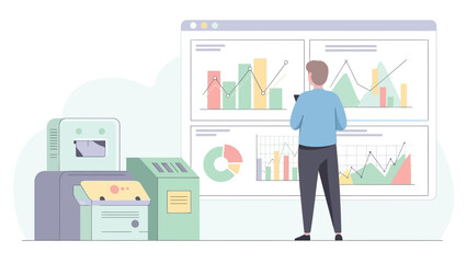 Obraz premium Data Analysis and Visualization Man Analyzing Charts.