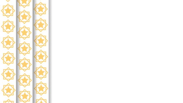 Ramadhan pattern Elegant white background with golden star pattern border on the left, featuring geometric Islamic design elements.