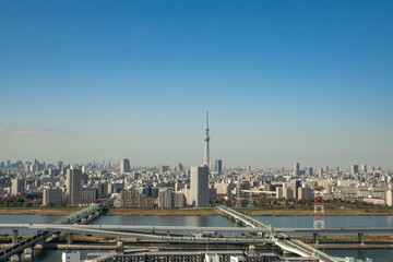 東京江戸川区船堀タワーホールから見た墨田区スカイツリーの風景