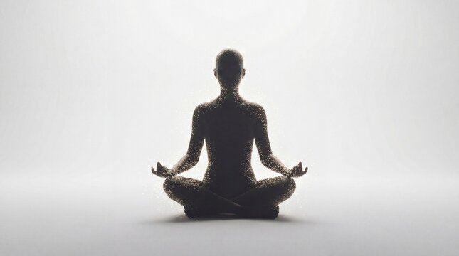 Serene Silhouette Glowing Particles Meditation