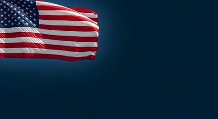Obraz premium Waving american flag against dark blue background