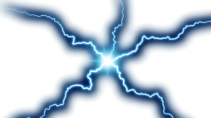 Obraz premium Blue Plasma Lightning Discharge Bolt Isolated on White Background for Digital Compositing
