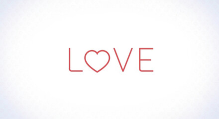 Red love text with heart symbol on white background simple and modern design
