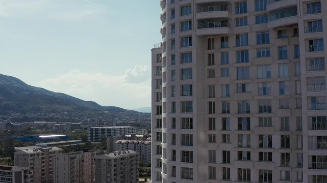 Aerial view of modern residential skyscraper construction