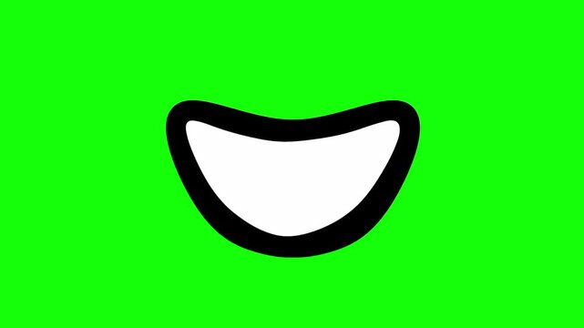 Cartoon mouth animation talking against a green screen background. Mouth movement