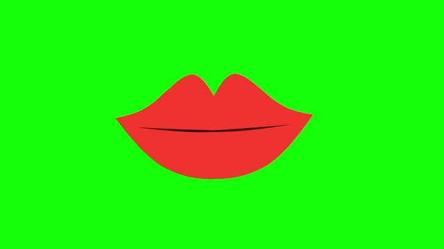 Animated red lips talking with various movements on a green screen background.