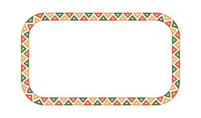 Mexican pattern rectangle frame. African ethnic motif border. Aztec triangular ornament round frame. Mexican text frame. African ethnic ornament. Vector illustration isolated on white background.
