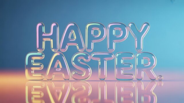 A vibrant 3d rendering of the words happy easter with a colorful reflective surface high quality