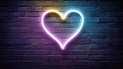 Neon Heart Sign Glowing on Dark Brick Wall for Romantic Decor