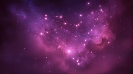 Glowing Heart Shaped Constellation in Cosmic Purple Nebula