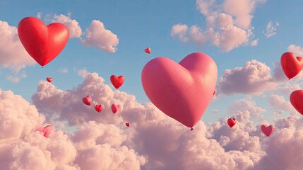 Enchanting Heart-Shaped Balloons Floating in a Dreamy Sky