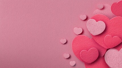 Artistic Arrangement of Paper Hearts on Pink Background