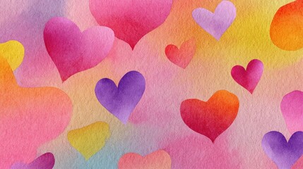 Colorful Watercolor Hearts on a Soft Gradient Background