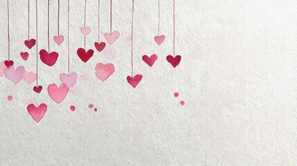 Watercolor Hearts on Strings with Soft Background for Romantic Themes