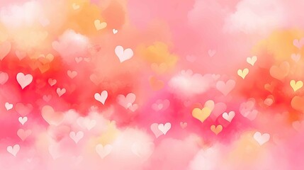 Soft Pink Cloud Background with Heart Shapes for Romantic Themes