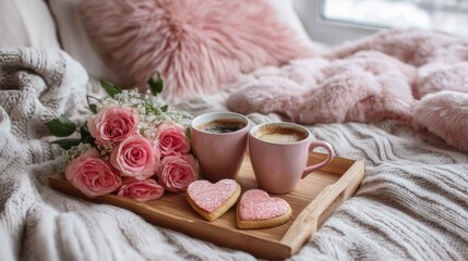 Cozy Morning with Coffee, Flowers, and Sweet Treats on Soft Blanket