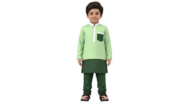 Young Boy in Light Green Kurta and Dark Green Pants