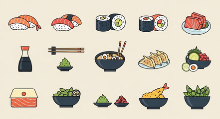 Japanese Food Assortment Illustration. © Pero