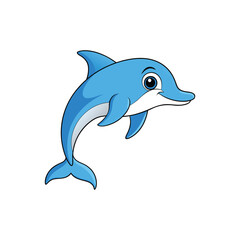 Obraz premium Cute Blue Dolphin Character Vector Illustration, Isolated on White, Playful Cartoon Blue Dolphin Jumping, Sea Animal Vector Art