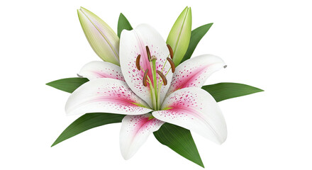 White and Pink Stargazer Lily with Buds and Green Leaves