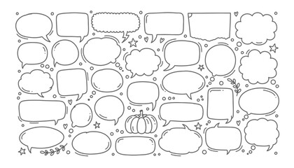 Obraz premium Collection of hand drawn speech bubbles thought bubbles and autumn pumpkin illustration