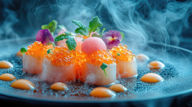 Gourmet Innovation with Spherified Caviar and Mist