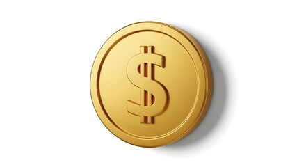 Obraz premium Golden dollar coin with shadow on white background