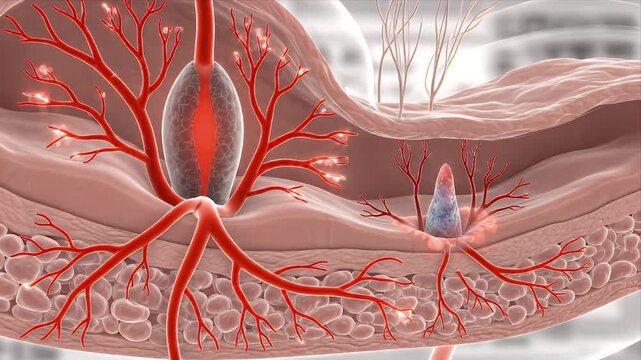 Animated Medical Visualization of Hair Follicle and Blood Vessels, Hair Growth and Regeneration Process On Skin Tissue