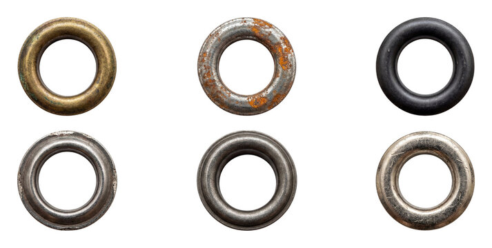 Industrial grommets and eyelets macro photo elements Set.