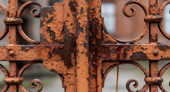 Rusty Wrought Iron Gate with Peeling Paint
