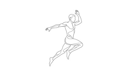 Obraz premium Vector illustration of a muscular man jumping with one arm raised, athletic pose, dynamic movement, line art style, Isolated on transparent background, png