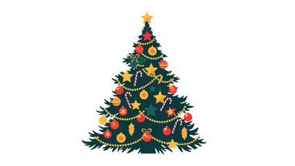 Obraz premium Beautifully decorated Christmas tree with colorful ornaments, candy canes, stars, and a shining star topper, isolated on white.