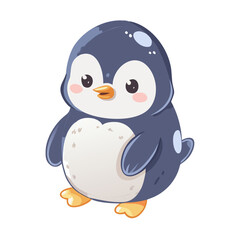 Obraz premium A cute cartoon penguin character enjoys a funny ice cream treat on the cold Antarctica snow and ice in this festive winter vector illustration