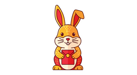 Obraz premium Cartoon Rabbit Holding Red Lantern.