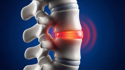Obraz premium 3D illustration of a spine with a herniated disc on a blue background