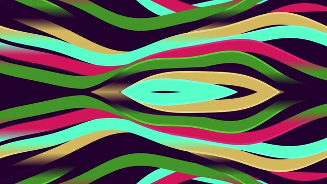 Colorful wavy ribbon lines moving on dark abstract background