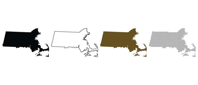 Massachusetts State Map Silhouettes and Outline Variations