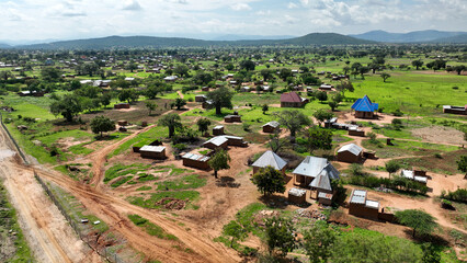 Bird's Eye Perspective of Rural African Settlement in Vibrant Rainy Season