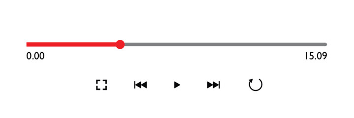 WebAudio or video player progress loading bars with time slider, play and pause, rewind and fast forward buttons. templates of media player playback panel interface. vector illustration .EPS 10 .
