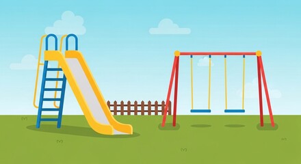 Fototapeta premium Colorful Playground Equipment on Green Grass.