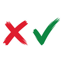A green checkmark and a red cross on a white background