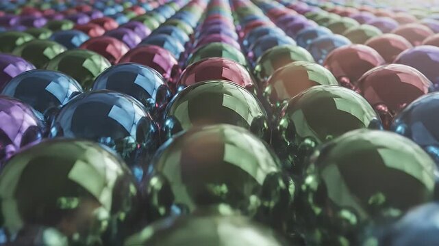 Rows of shiny, faceted spheres in multiple colors, creating a mesmerizing, textured pattern