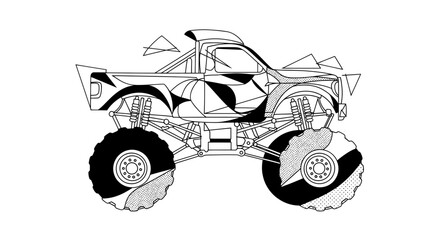 Monster Truck Line Art with Abstract Geometric Patterns © hakim