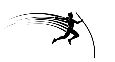 Fototapeta premium Pole Vault Athlete Silhouette Jumping High with Dynamic Motion Lines