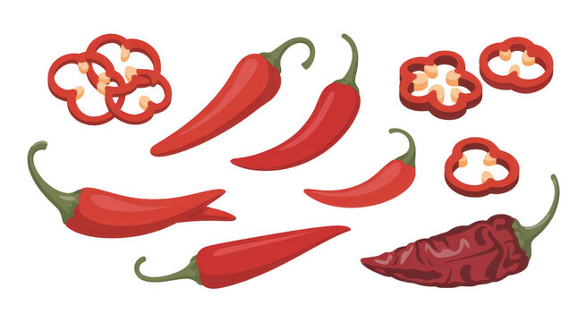 Various red chili peppers red peppers hot peppers spices food isolated on a transparent background