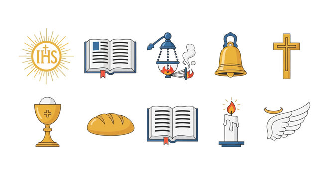 Ten religious icons arranged in two rows against a white background